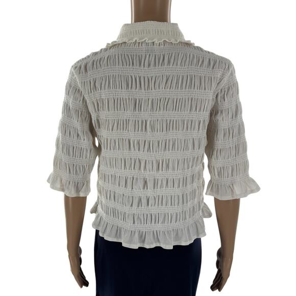 Anthropologie Maeve White Smocked Button Front Top - Picture 9 of 11